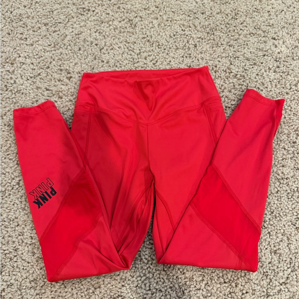 Victoria’s Secret PINK Red‎ Active Leggings Size M Mesh Hem High Rise Athletic